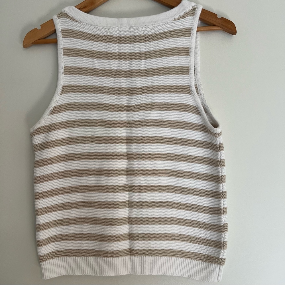 Loft Women’s White and Beige Striped Sweater Button Vest Tank Top Size Medium - Picture 2 of 7